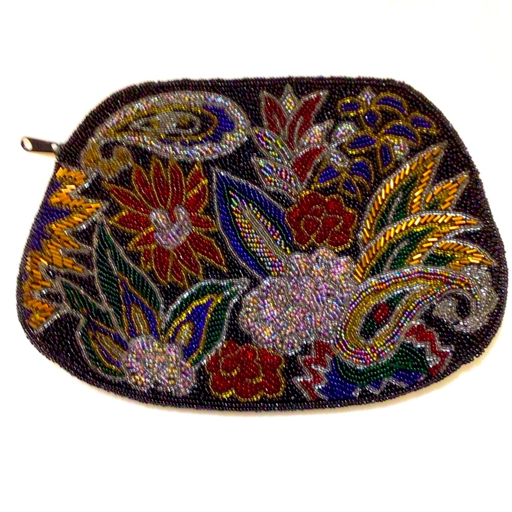Floral Beaded Fancy Vintage Evening Clutch  Bag